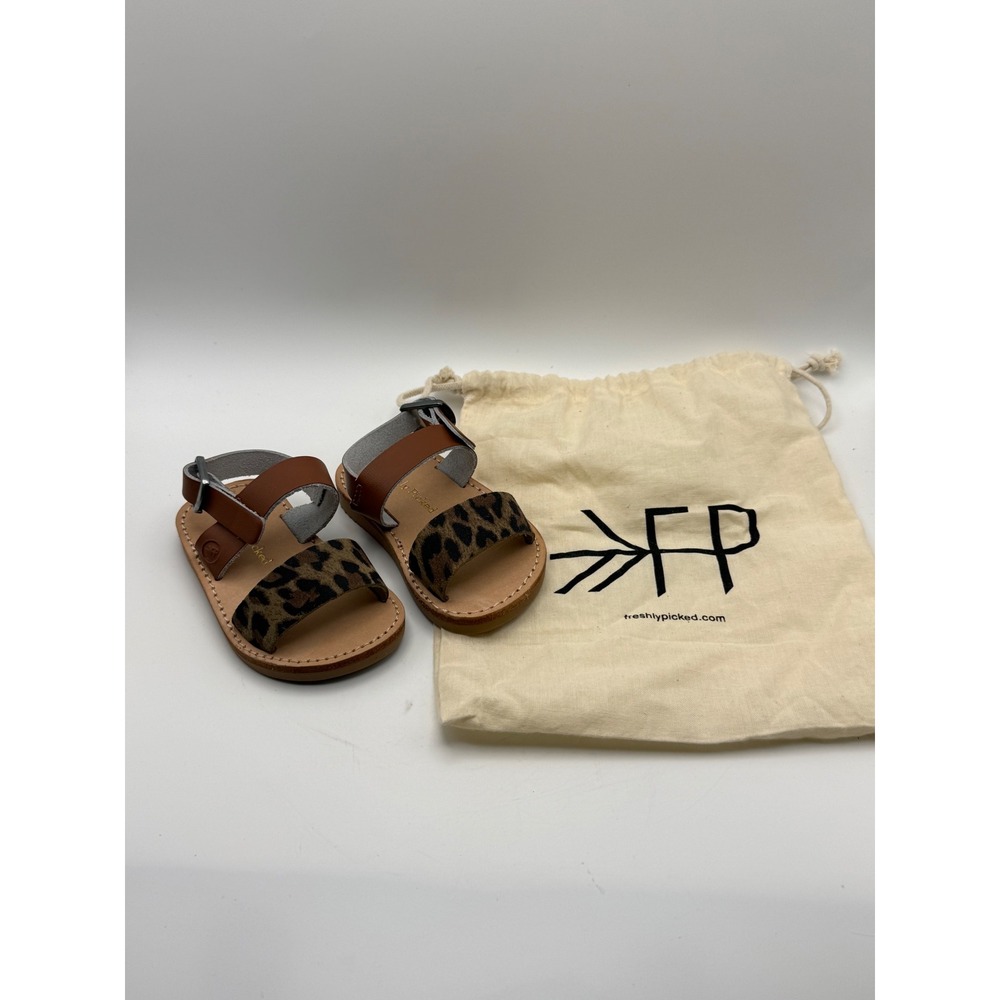 Freshly Picked Toddler Leopard Calf Hair Leather Boardwalk Sandals Size 3 New